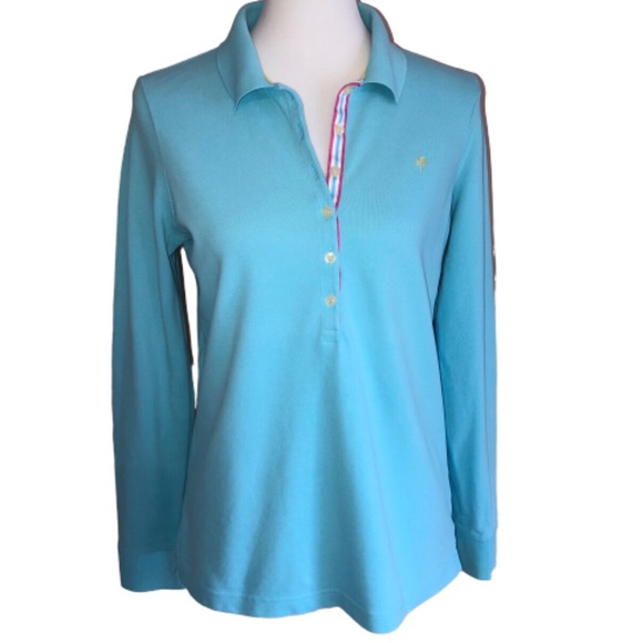 Lilly Pulitzer Tops - Lilly Pulitzer Turquoise Long Sleeve Polo Large